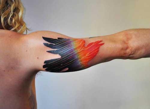 Right Bicep Optical Illusion Tattoo For Men